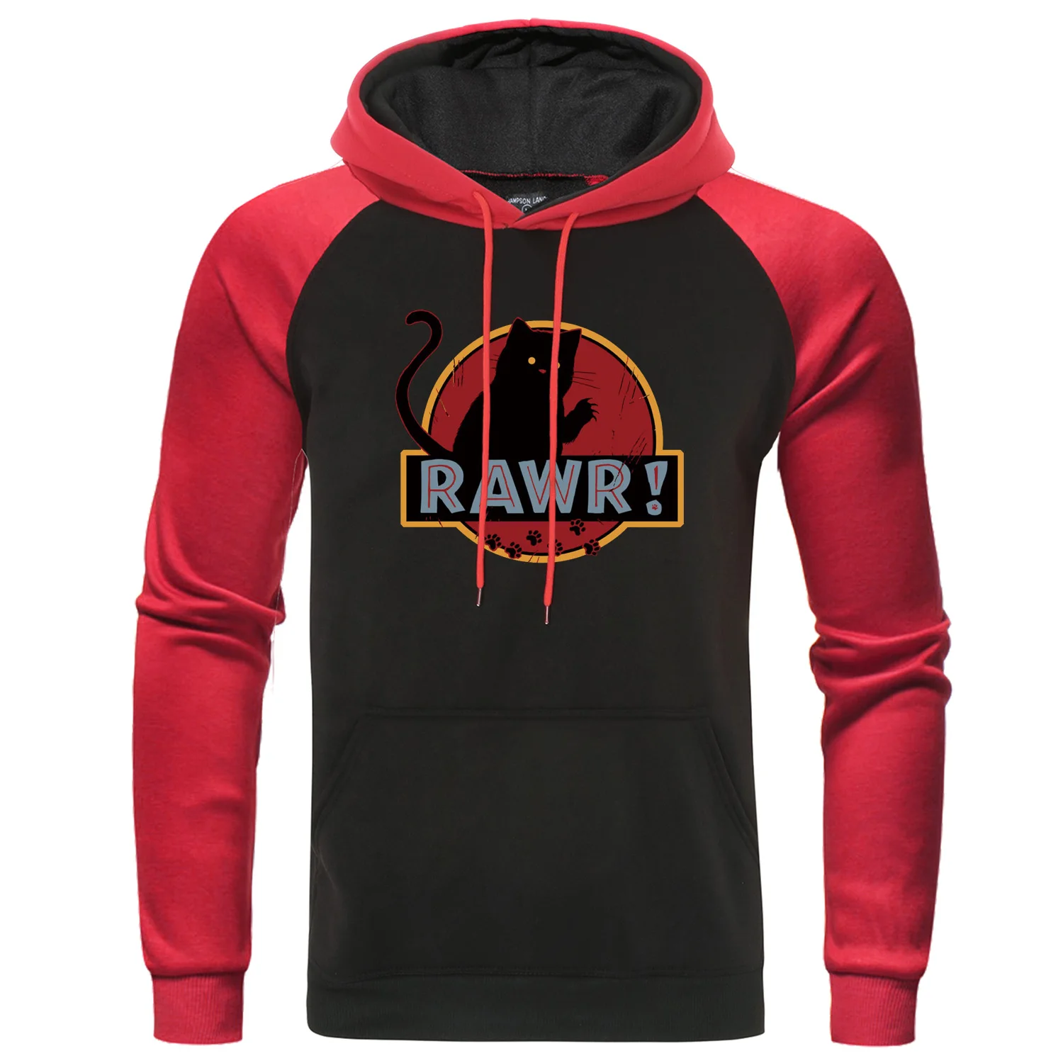 Модный брендовый мужской спортивный костюм Rawr Cat, реглан, толстовки, Забавный монстр, Мужская толстовка с капюшоном,, Осенние свитшоты, высокое качество, уличная одежда - Цвет: red black 6