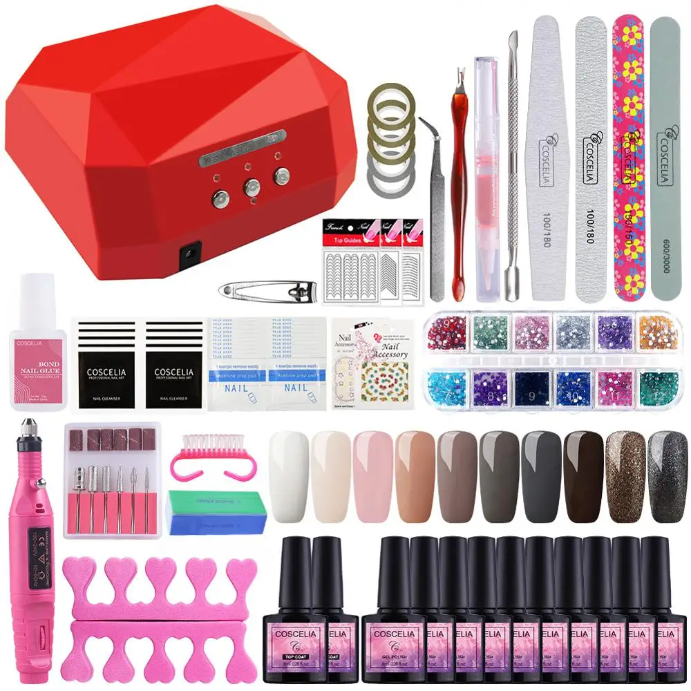 

COSCELIA Manicure Set With Gel Polish Base Top Coat Nail Kits Uv Led Lamp Electric Manicure Handle Nail Art Tool