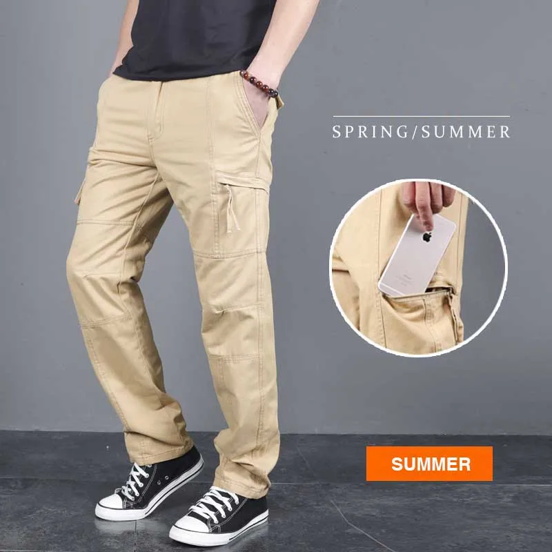 Summer Khaki Модные брюки карго, мужские повседневные брюки, Свободные мешковатые хлопковые брюки с несколькими карманами, штаны для бега, мужская одежда - Цвет: Summer Khaki