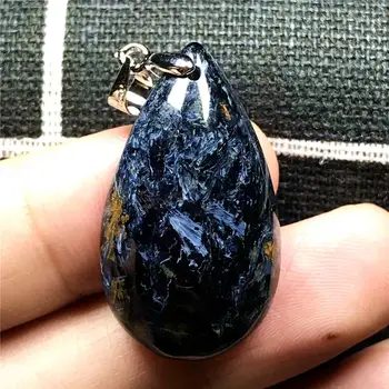 

Natural Blue Pietersite Necklace Pendant Woman Man Crystal 30x17x8mm Water Drop Beads Silver Namibia Fire Stone Jewelry AAAAA