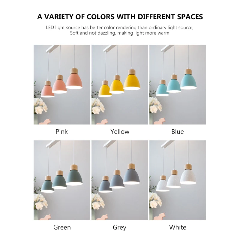 Pendant Lamps Chandelier Lighting 3 Heads Nordic Macaron E27 Creative Wooden Bedside Lights For Bedroom Study Cafe Bar Restaurant Decor