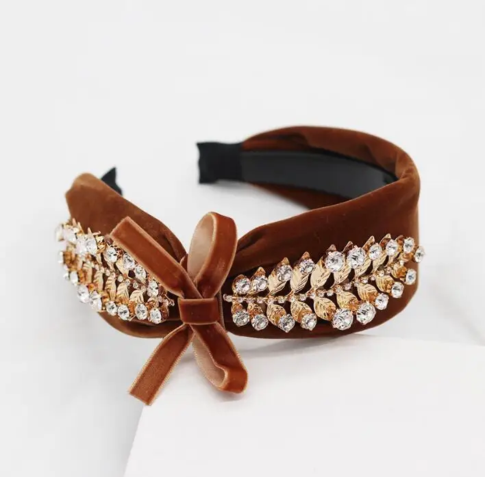 Мода женщин листья драгоценных камней лук темперамент оголовье случайные уличные Фото аксессуары для волос