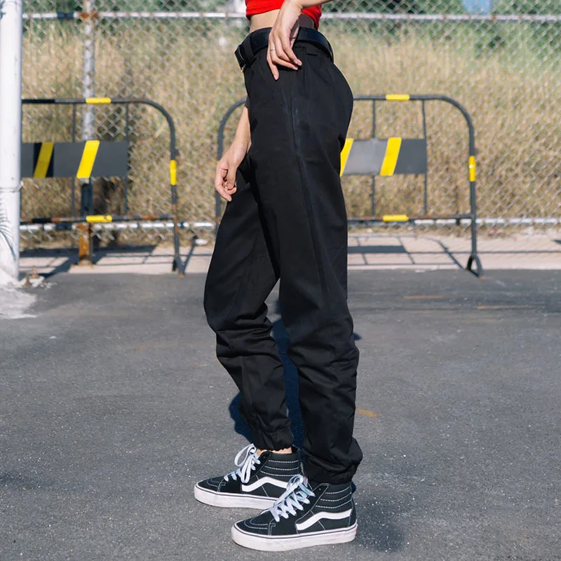 

Womens Straight Loose Black Overalls Trousers Spring Outdoor Sports Camping Training Climbing Breathable Drawstring Army Pants