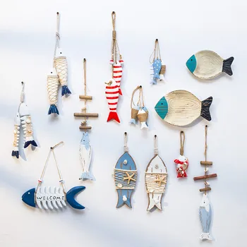 

Scandinavian Rustic Wood Home Decoration DIY Crafts Wood Fish Carved Wall Hanging Ornaments Living Room Nursery Kids Room Decor