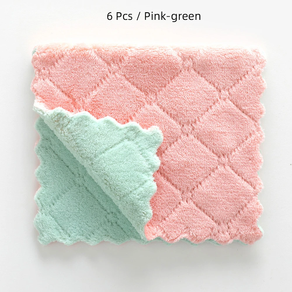 6/8pcs Kitchen Towel Absorbent Microfiber Dish Cloth Thick Double-layer Cleaning Towel Wipe Table Washing Cloth Household - Цвет: Pink green