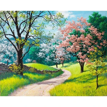 

GATYZTORY Frame Cherry Blossoms Road DIY Painting By Numbers Kits Handpainted Oil Painting Home Decor Wall Art Picture 40x50CM