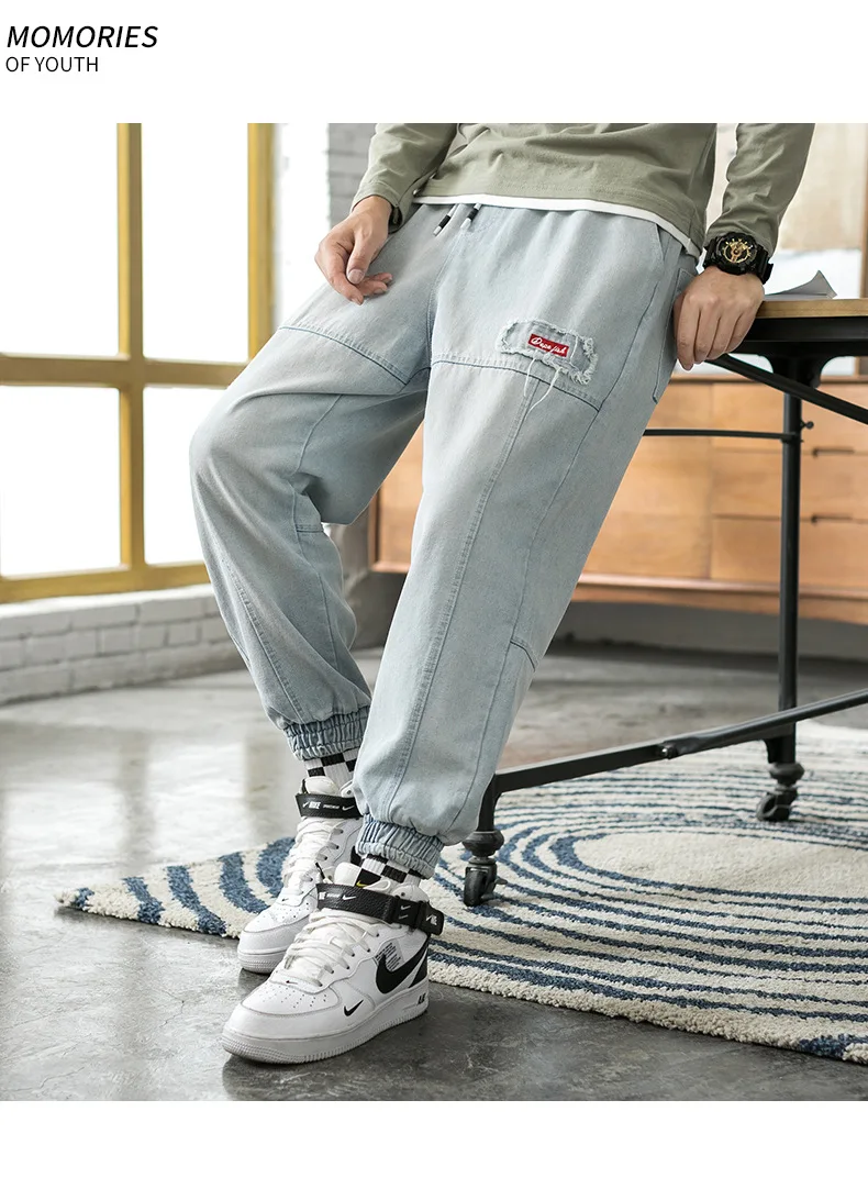Микро для Осень стиль джинсы мужские свободного покроя моющиеся повседневные брюки обтягивающие длинные мужские брюки