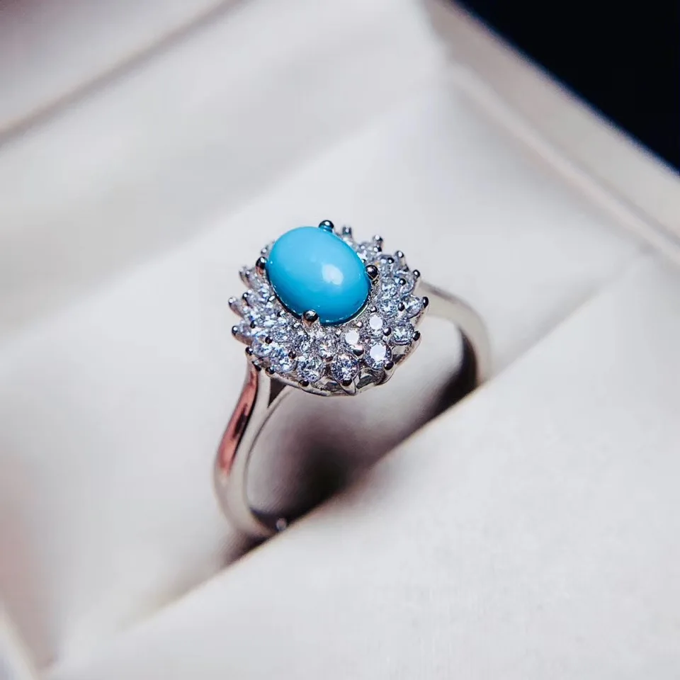 KJJEAXCMY Boutique Jewelry 925 Sterling Silver Inlaid Natural Turquoise Gemstone Female Ring Support Detection Classic