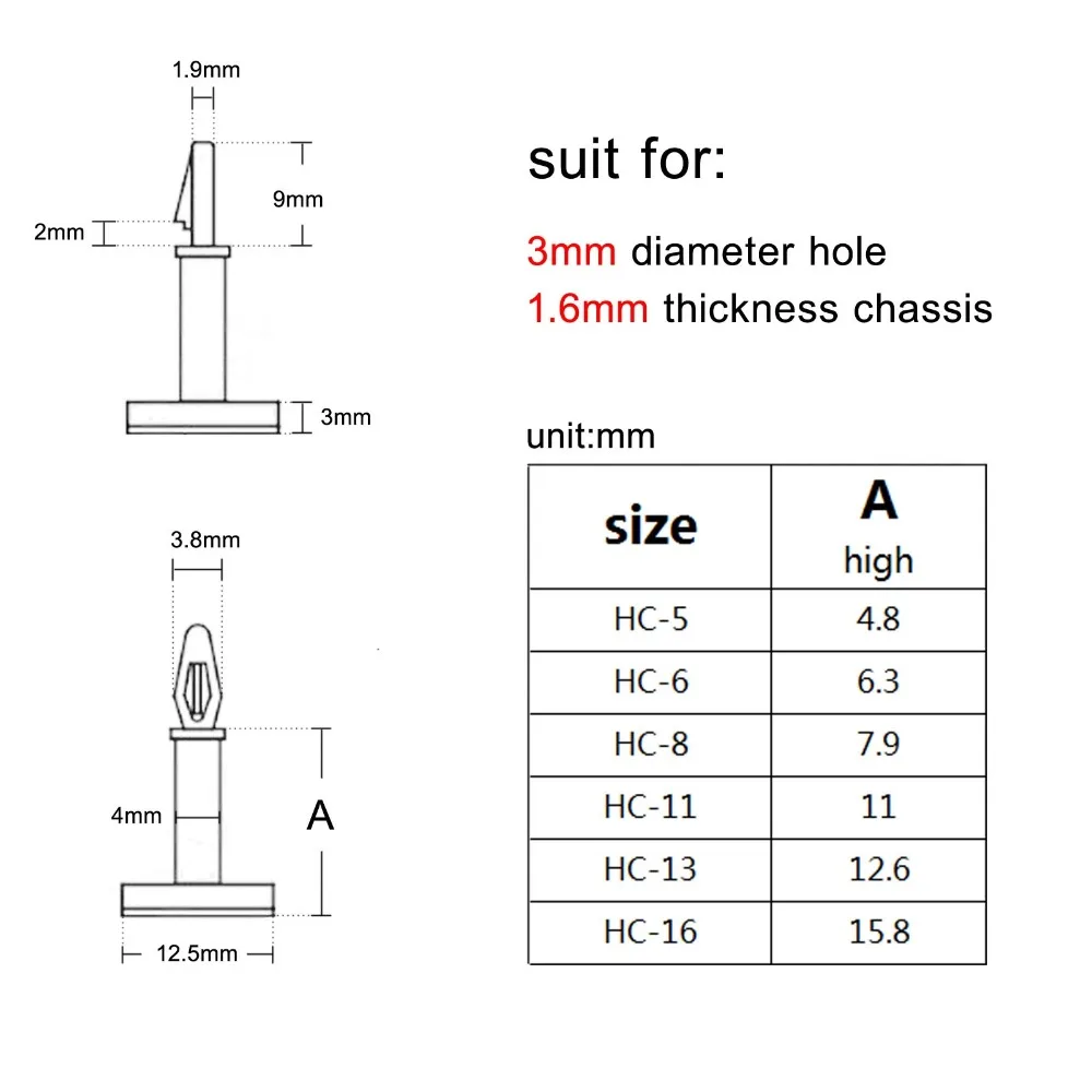 HZYUEGOU 50 Stück Nylon-Kunststoff-Abstandshalter mit Klebstoff, Einsteckbarer Verriegelungsclip zur Fixierung, Leiterplatten-Unterstützung, 3mm Loch – Detail 1