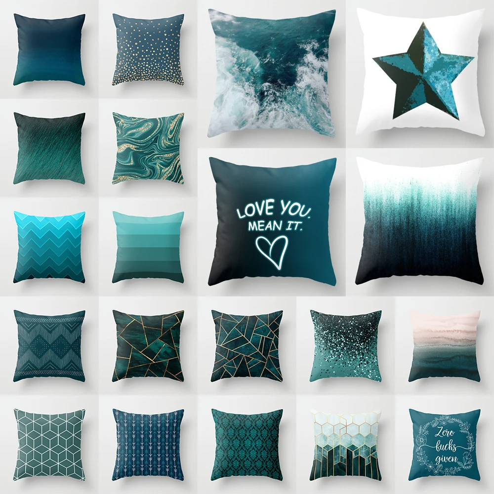 

Geometric Pattern Pillowcase Decorative Cushion Covers Polyester 45*45cm Teal Blue Pillow Cover Home Car Party Rome Pillowcase