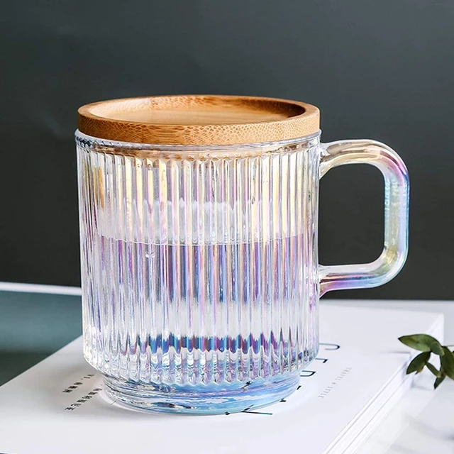 Glass Mug Cup Tea Milk Coffee, Glass Handle Lid