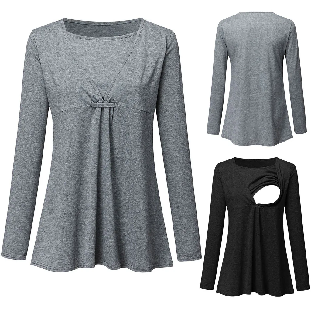 Ropa mujer Invierno Одежда для беременных женщин, одежда для кормящих мам, однотонные топы с длинными рукавами, женская одежда# CL3