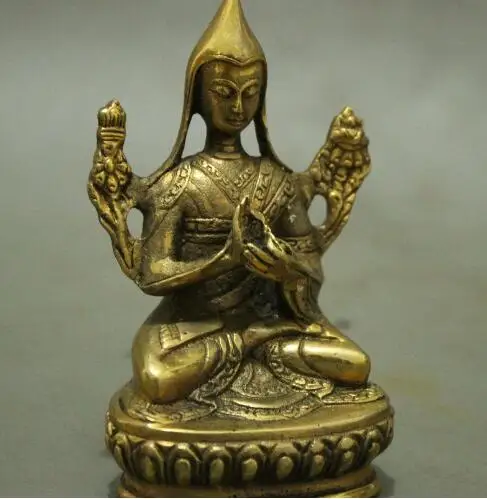 YM 304 Тибетский буддизм латунный Лотос Je Tsongkhapa Tsong-kha-pa статуя Будды