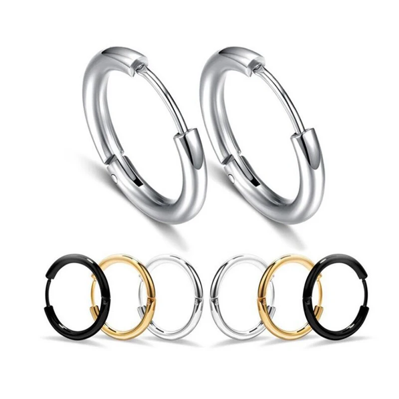 1 pair Dia 8/10/12/14/16mm Stainless Steel Hoop Earrings for Women/Men Round Circle Earring Piercing Anti-allergic Ear Buckle