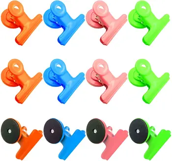 

12-Piece Clips, Magnet Paper Metal Clamps, Refrigerator Whiteboard Wall Fridge Magnetic Memo Note Clips Photo File Clamps
