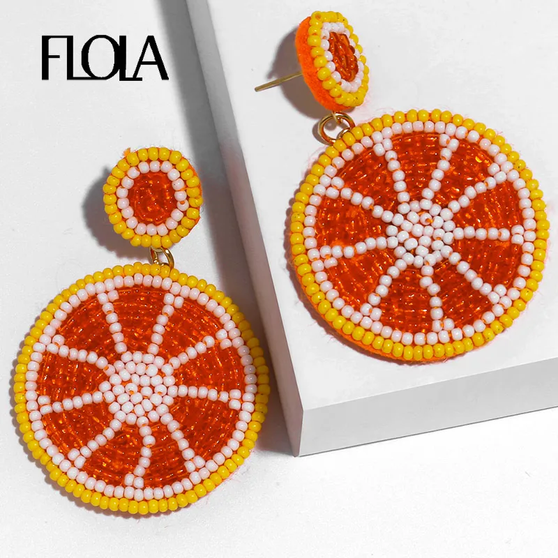

FLOLA Summer Orange Fruit Earrings Woman Statement Beaded Fruit Drop Earring Party Boho Jewellery Fall aretes de mujer ersq75