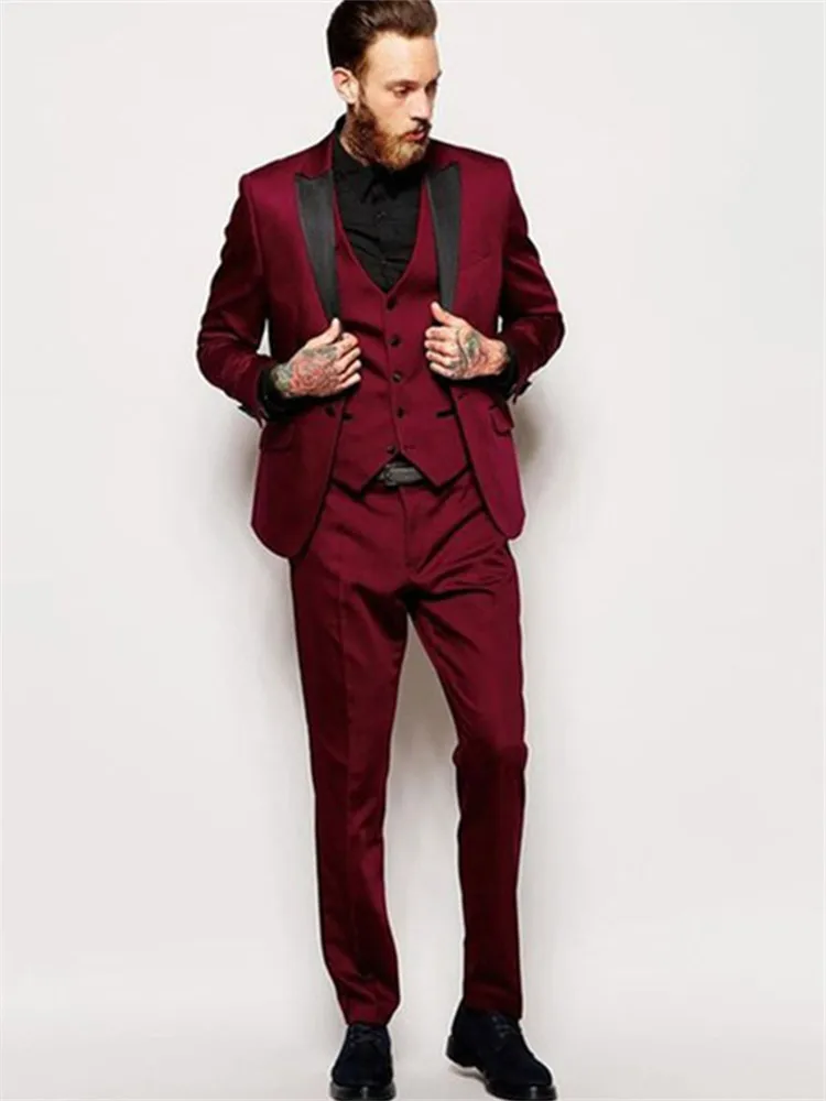 New Classic Men’s Suit Smolking Noivo Terno Slim Fit Easculino Evening Suits For Men Burgundy Prom Tuxedo Groom Party Blazer