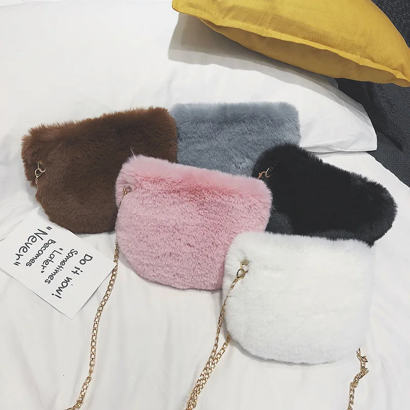 

2019 Winter Snow Rabbit Fur Shell Bag Plush Simple Versatile Shoulder Oblique WOMEN'S Bag