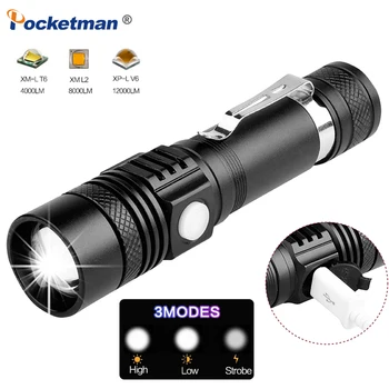 

Ultra Bright LED Flashlight USB Rechargeable Torch T6/L2/V6 Power Chip Zoomable LED Linterna Bicycle Light Use 18650 Battery