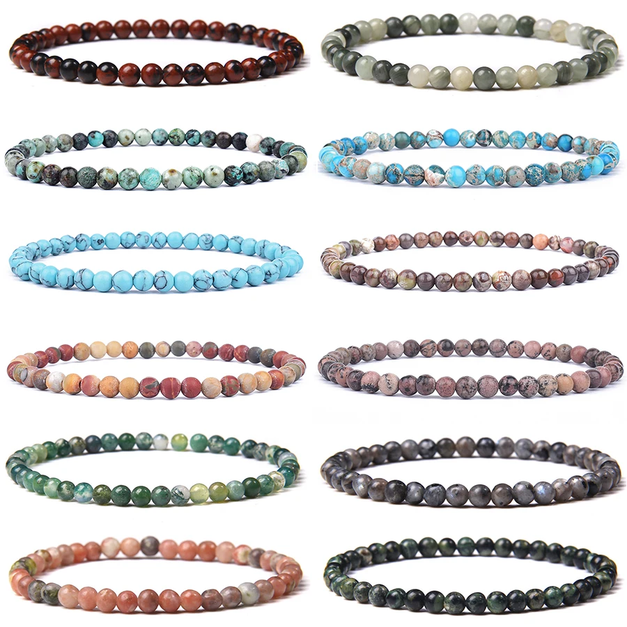 4mm 6mm Chakra Bead Energy Bracelet Natural Round Agates Onyx Stone Stretch Bracelet Bangles for Women Men Handmade Yoga Jewelry