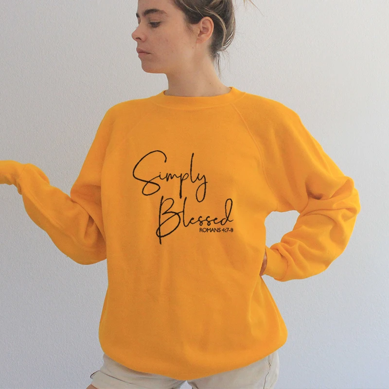 

Simple Blessed Letter Print Women Clothes Sweatshirt Casual Long Sleeves Girls Pullover Streetwear Korean Style Tops Drop Ship