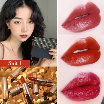 

Fashion Luxury Glamour Lipstick Matte Silky Waterproof Non-Stick Durable Sexy Lip Gloss Nude Color Makeup Gift Shining