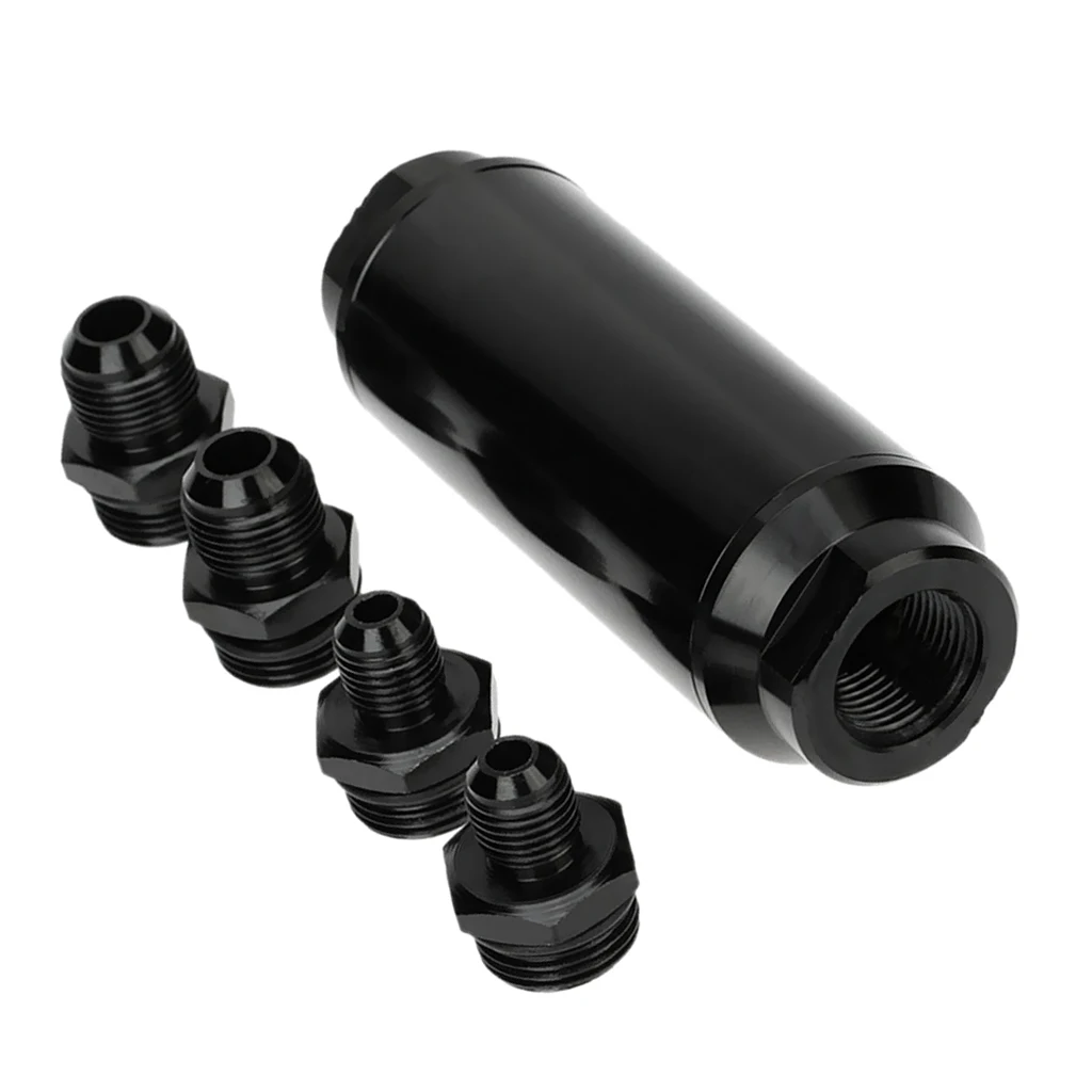 44mm Car Aluminum Inline Oil Fuel Filter With AN6 AN8 Adapter Fittings Black Conversion Kit