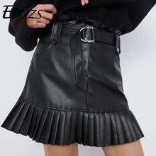 Сексуальные шикарные юбки из искусственной кожи черного и зеленого цвета, женские весенние плиссированные юбки с высокой талией, повседневные уличные вечерние мини-юбки