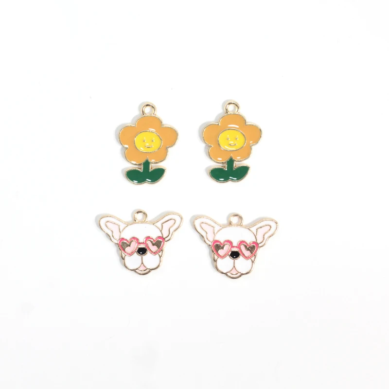 

10pcs Oil Drops Sunflower Puppy Animal Series Zinc Alloy Jewelry Accessories for The Production of Earrings and Necklaces