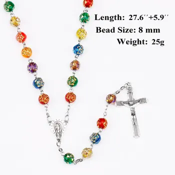 

10pcs colors Handmade Round Bead Catholic Rosary Quality Bead Cross Necklace Beads Cross Religious Pendants Necklace