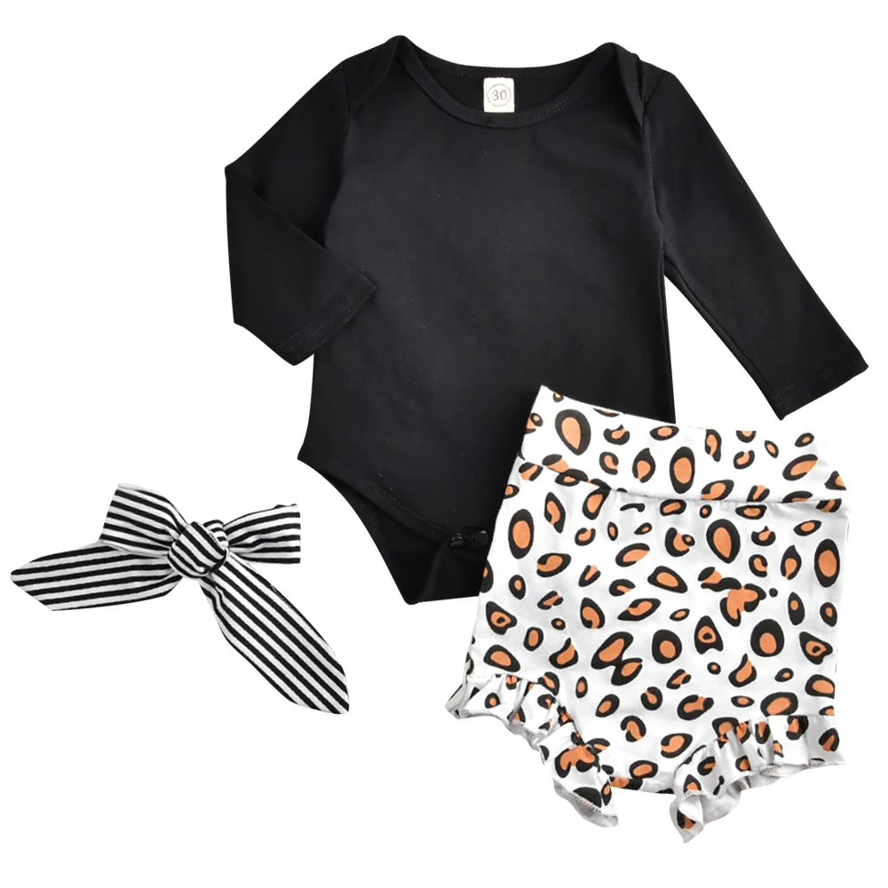

Long Sleeve Baby Girls Clothes 3Pcs Set Bodysuits+Leopard Pants+Headband Baby Outfits Set For Girls 2Years Old Fashionable D35