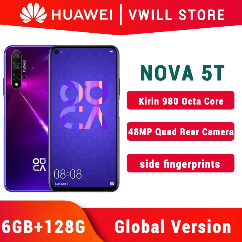 Глобальная версия HUAWEI Nova 5T Мобильный телефон 6,62 дюймов Kirin 980 Восьмиядерный 6 ГБ 128 ГБ Android 9 отпечаток пальца ID Google Play|Смартфоны и мобильные телефоны|   | АлиЭкспресс