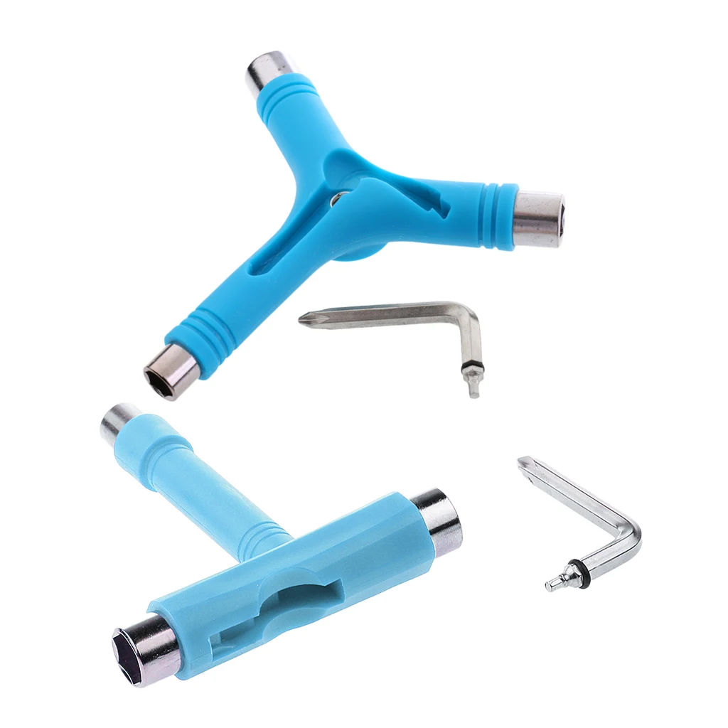 Portable Skateboard T-tool and Y-tool All in One Screwdriver Socket Multi Function Skate Tool Blue