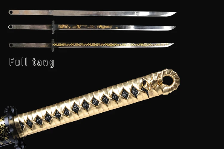 New katana japanese sword handmade forged steel color blade samurai swords cosplay weapon props golden wooden sheath sharp