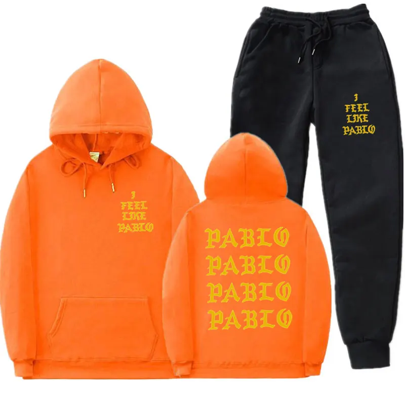 Уличная одежда I Feel Like Pablo, комплект с капюшоном, спортивный костюм для мужчин, комплекты тепловой спортивной одежды, толстовки и штаны, Повседневная Толстовка, спортивный костюм - Цвет: Orange MK108
