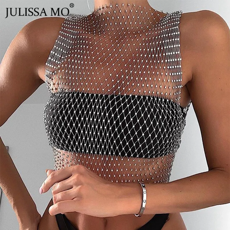 mesh top with rhinestones