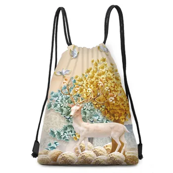 

Christmas elk gift bag cotton pocket backpack