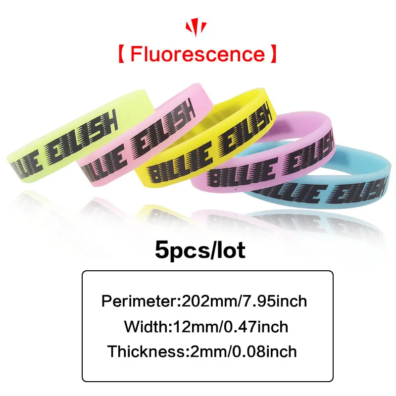 Billie Eilish браслеты с принтом силиконовые резиновые браслеты эластичные вдохновляющие браслеты для фанатов подарки - Окраска металла: 5pcs 202mm Luminous