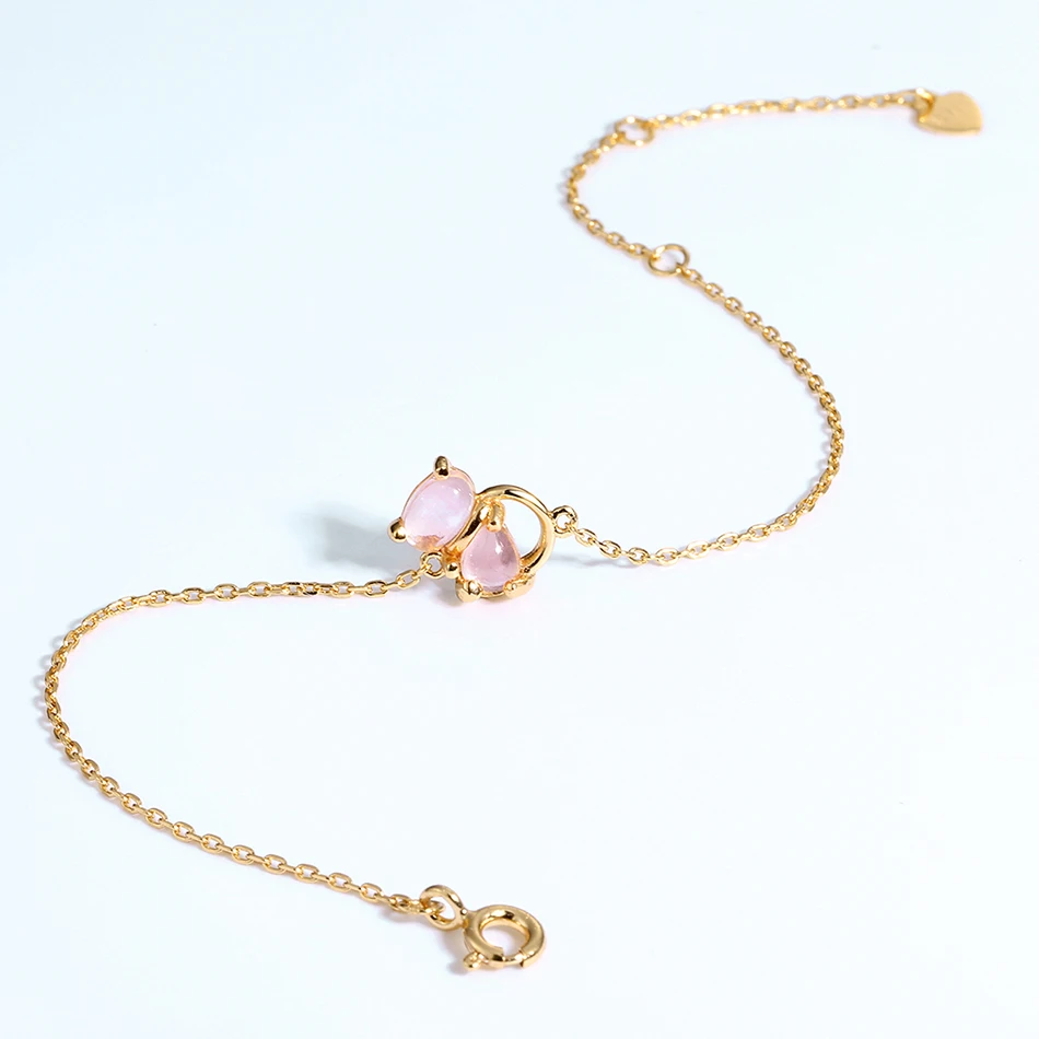 ALLNOEL цельный 925 пробы Серебряный браслет для женщин S925 натуральный розовый кварц драгоценный камень прекрасный кот Шарм животное ювелирное изделие стиль