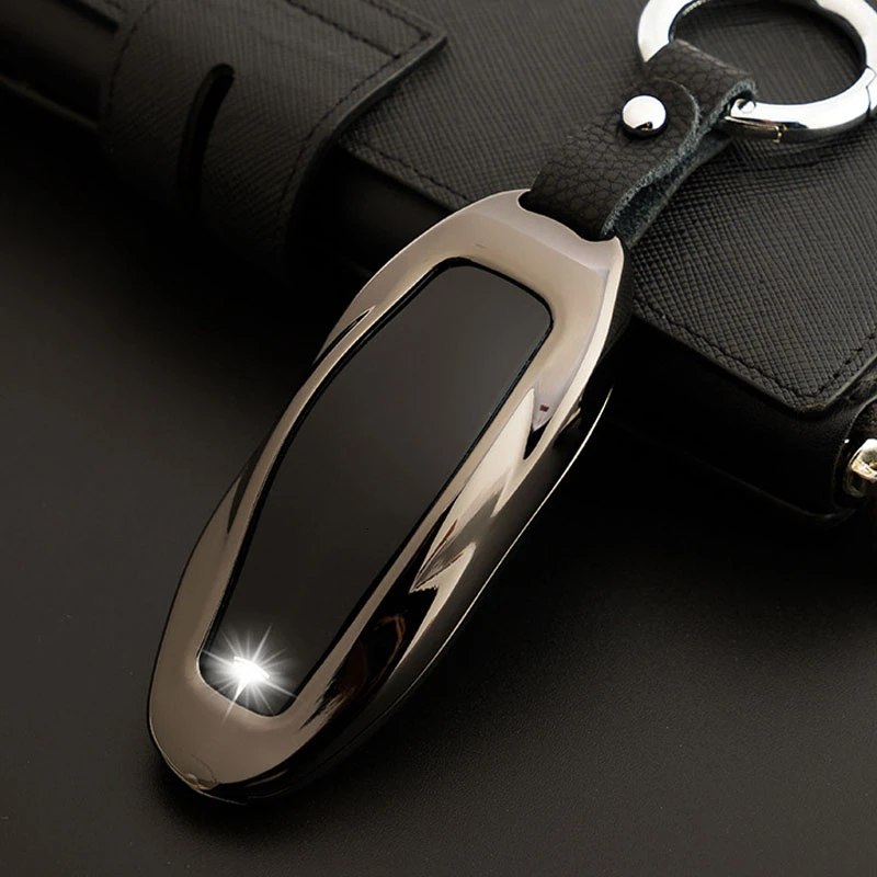 1Pcs Car Key Case Cover With Belt Aluminum Alloy Key Shell Storage Bag Protector Deluxe Styling For Tesla Model S Model X - Название цвета: Gun For Model S
