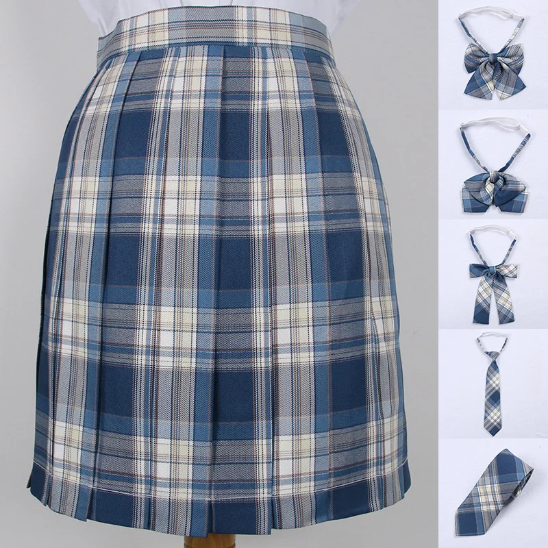 

School Dresses Navy Blue Plaid Pleated Skirt Girls High Quality JK Uniform Skirt Student Cosplay Anime Sailor Suit Short Skirt