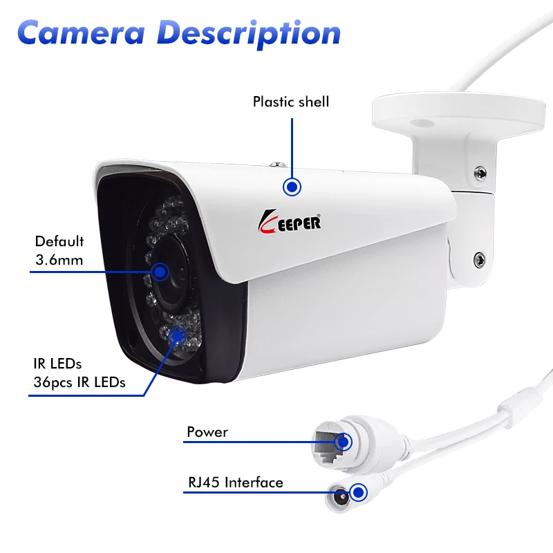 Хранитель H.265 POE 2MP IP камера наружная Водонепроницаемая CCTV HD 1080P сетевая цилиндрическая камера 3,6 мм широкоугольный объектив P2P Onvif
