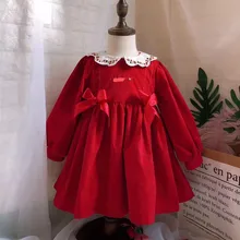 От 0 до 7 лет для маленьких девочек; сезон осень-зима; турецкий стиль; красное винтажное платье принцессы с длинными рукавами; бархатное платье для девочек; рождественское праздничное платье