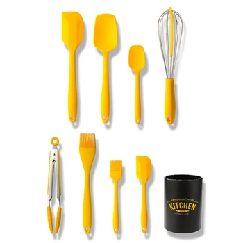 

8Pcs yellow color Kitchen Silicone Cooking Utensils Set Non-stick Spatula Shovel Cooking Tools Set With Storage Box Kitchen Tool