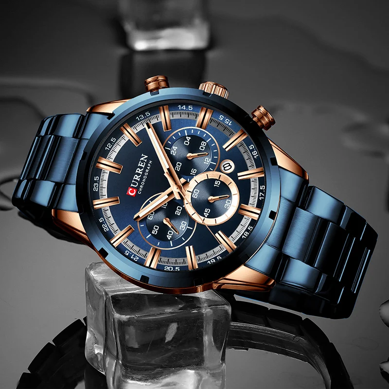 Curren Men Watch Top Brand Luxury Sports Quartz Mens Watches Full Steel Waterproof Chronograph Wris-4
