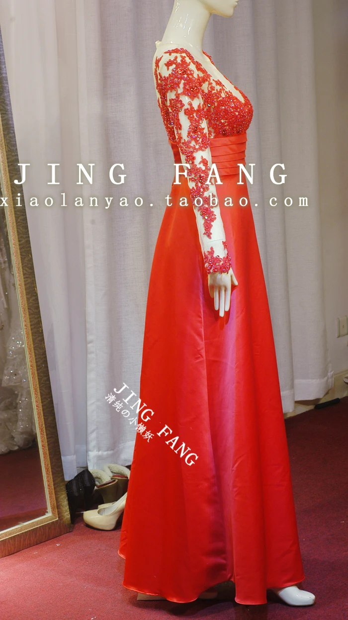Халат de soiree новые модные пикантные vestido de renda красные длинные рукава вечерние платье вечернее платье вечерние платья
