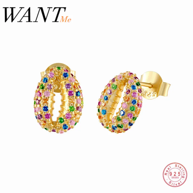 Женские серьги гвоздики в виде ракушек WANTME из серебра 925 пробы с разноцветным