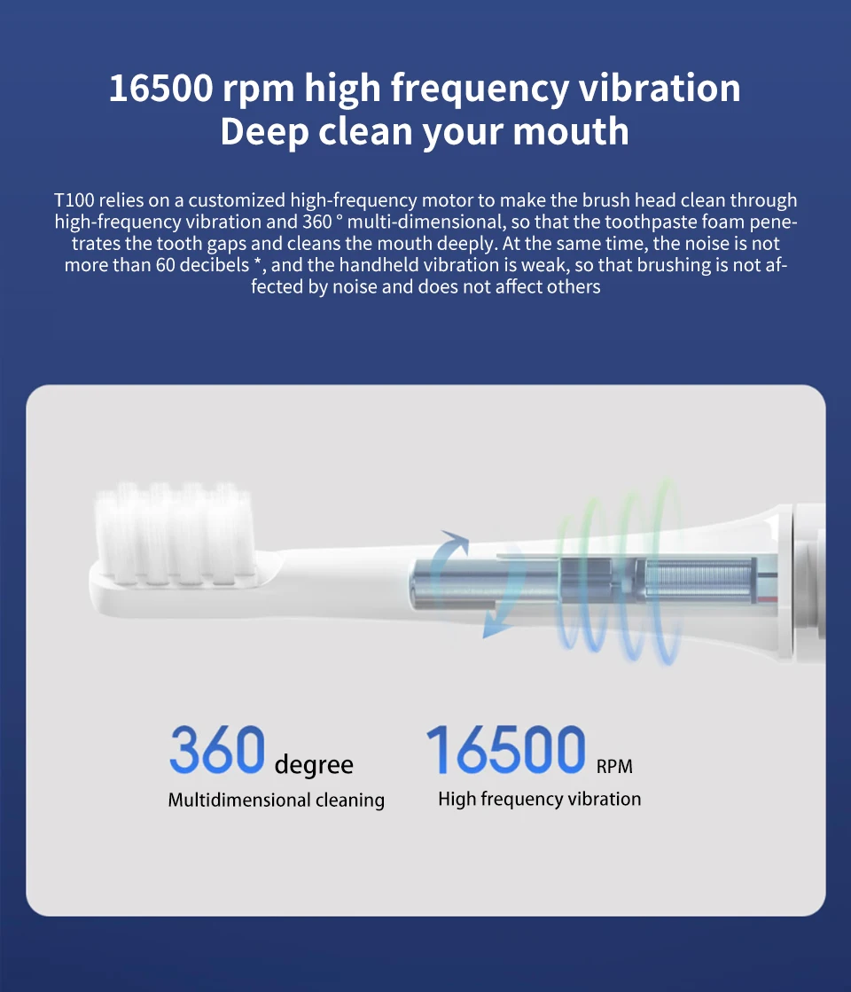 Xiaomi Mijia Sonic Electric Toothbrush Adult Mi T100 Tooth Brush USB Rechargeable IPX7 Waterproof electric toothbrush