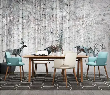 

CJSIR Custom Photo Mural 3d Wallpaper Forest Elk Abstract Woods Cafe TV Background Wall Painting 3d Wallpaper Papier Peint