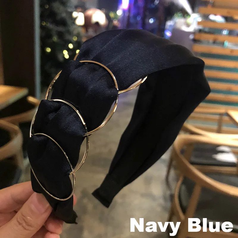 Navy blue Новые аксессуары для волос женское кольцо Крестик с широкими полями модная резинка для волос повязка для волос - Цвет: Navy blue